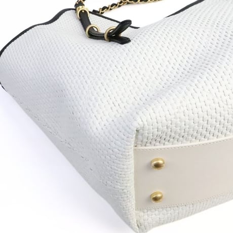 CHANEL Maxi Shopping Bag Raffia Calfskin White #19251