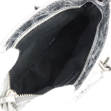 BALENCIAGA Nano Cagole Shoulder Bag Leather Metallic Silver＃19476