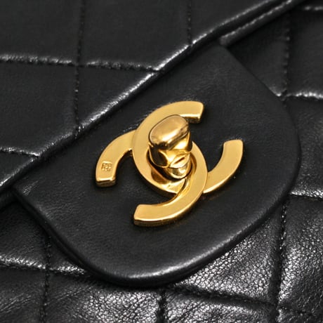 CHANEL Classic 23 Small Double Flap Bag Quilted Lambskin Black #75223
