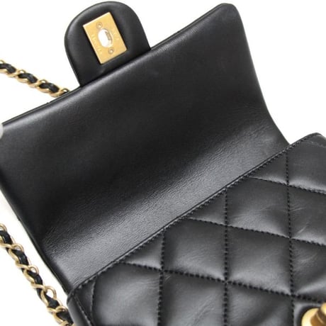 CHANEL Chain Around Mini Flap Bag Quilted Lambskin Black #75034