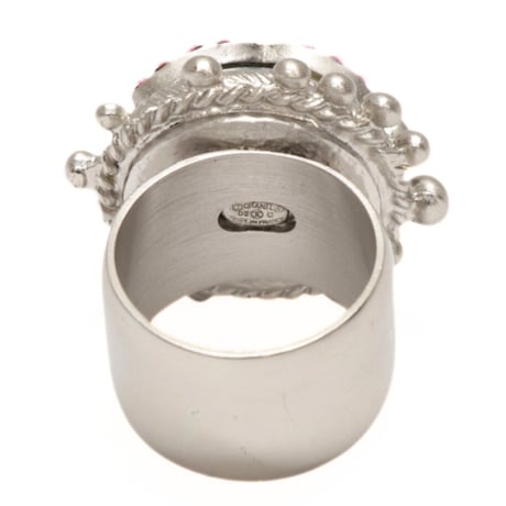 CHANEL CC Logo Ring Silver-toned Pink Crystal 02C #73446