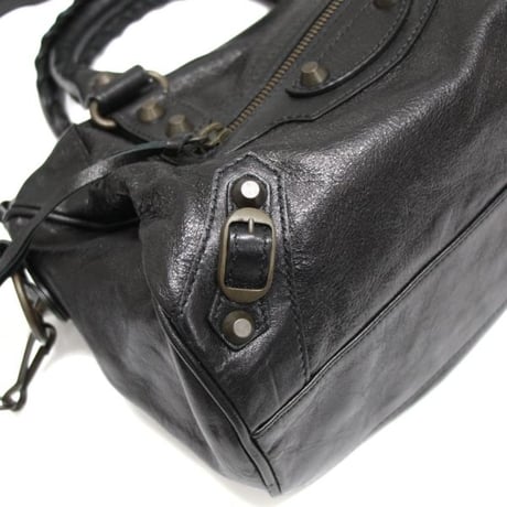BALENCIAGA Motocross Classic Drum Shoulder Bag Leather Black ＃74676