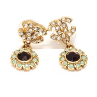 CHANEL CC Logo Flower Dangle Pierced Earrings Crystal Gold-toned #75108