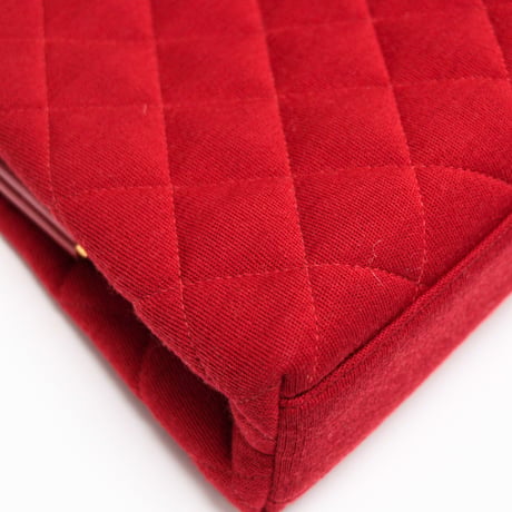 CHANEL CC Logo Kisslock Handbag Quilted Jersey Red #74786