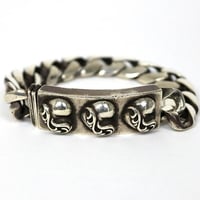 Chrome Hearts Old 3 Heart ID Classic Link Bracelet 13 Links #31201