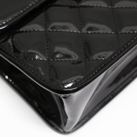 CHANEL Mini Graphic Catch Flap Bag Quilted Patent Black #73815