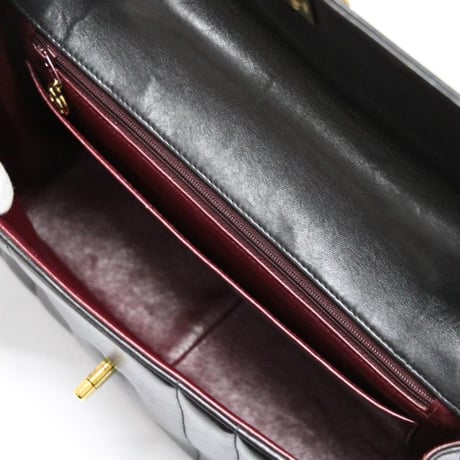 CHANEL Mademoiselle Top Handle Flap Bag Quilted Lambskin Black #74646