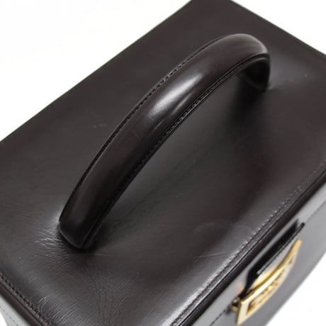 CELINE Horse Carriage Hardware Vanity Bag Leather Dark Brown #74335