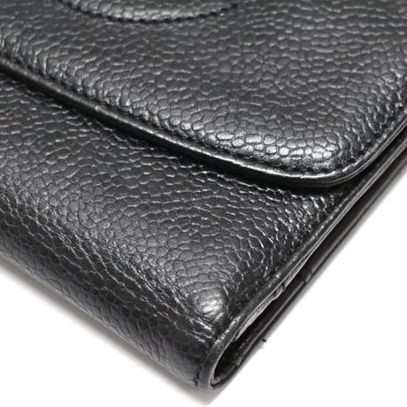 CHANEL CC Logo Trifold Wallet Caviar Black #75200