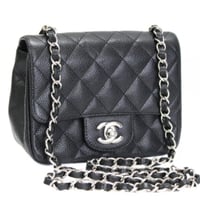 CHANEL Mini Square Flap Bag Quilted Caviar Black #72908