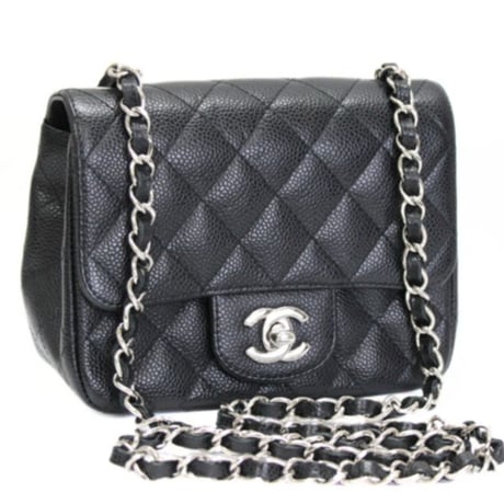 CHANEL Mini Square Flap Bag Quilted Caviar Black #72908