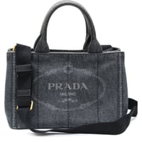 PRADA Mini Canapa Handbag Denim Black 1BG439 #75041
