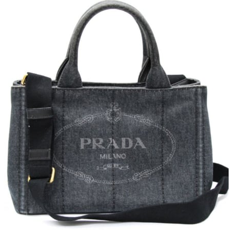 PRADA Mini Canapa Handbag Denim Black 1BG439 #75041