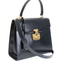GUCCI Small Lady Lock Top Handle Bag Leather Navy #73550