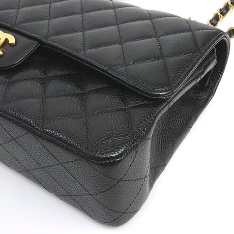 CHANEL Classic 25 Medium Double Flap Bag Quilted Caviar Black ＃75274