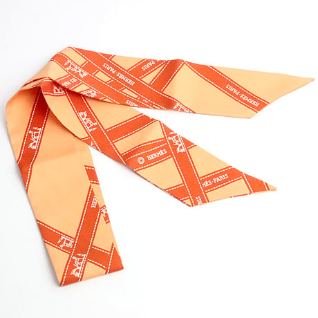 HERMES Twilly Scarf Silk Bolduc  Orange #19187