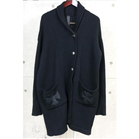 CHROME HEARTS Cashmere Long Cardigan With Leather Patches Black＃103432