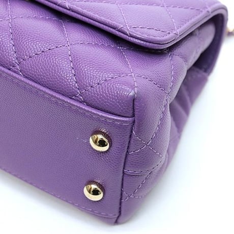 CHANEL Mini Coco Top Handle Flap Bag Quilted Caviar Purple #72531