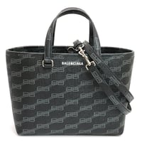 BALENCIAGA Small Signature Shopper Tote Bag BB Monogram Coated Canvas Black #18523