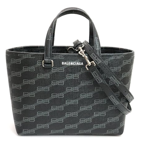 BALENCIAGA Small Signature Shopper Tote Bag BB Monogram Coated Canvas Black #18523