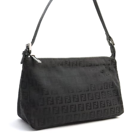 FENDI Mini Shoulder Bag Zucchino Canvas Black ＃74757