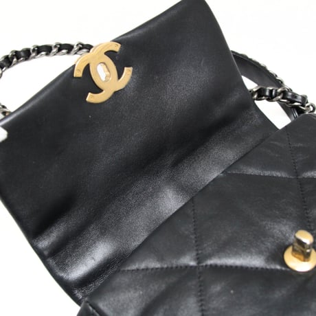 CHANEL Small 19 Shoulder Bag Quilted Shiny Lambskin Black #74408