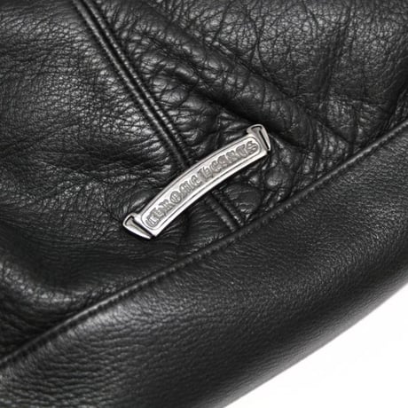 Chrome Hearts Black Heavy Leather Lelo Bag with Cross Patch #31094