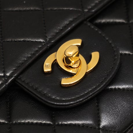 CHANEL Parent & Child Top Handle Flap Bag Quilted Lambskin Black #74496