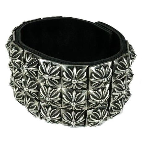 Chrome Hearts Zero Studs Triple Pyramid Raw Leather Bracelet #103373