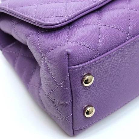 CHANEL Mini Coco Top Handle Flap Bag Quilted Caviar Purple #72531