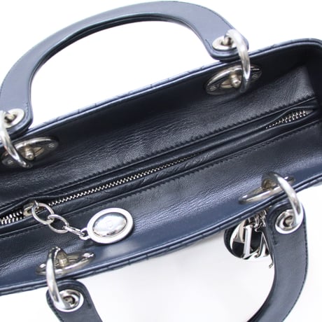 Christian Dior Medium Lady Dior Handbag Cannage Leather Navy #75313