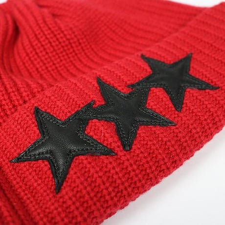 Chrome Hearts Brand-New 3-Star Patch Cashmere Beanie Red #101971