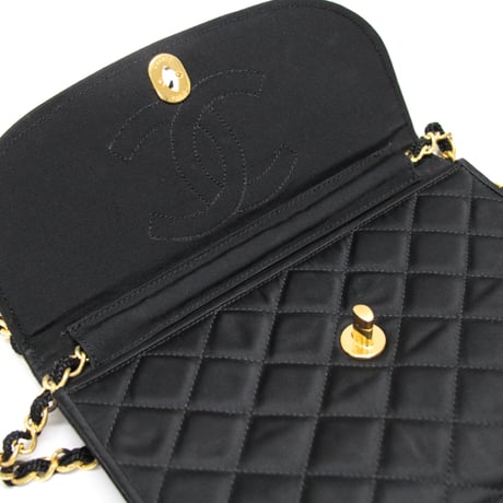 CHANEL Paris Limited Edition Half Moon Flap Bag Quilted Satin Black ＃74784