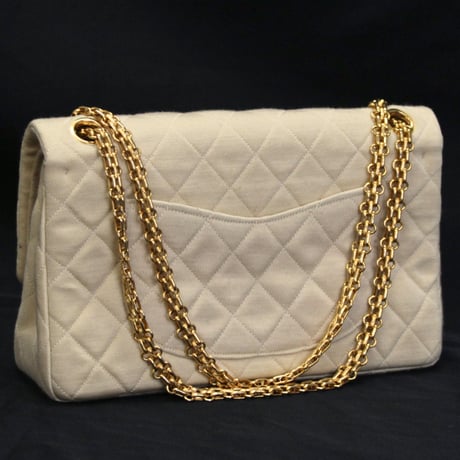 CHANEL Vintage Classic 25 Medium Double Flap Bag Quilted Jersey Beige ＃74846