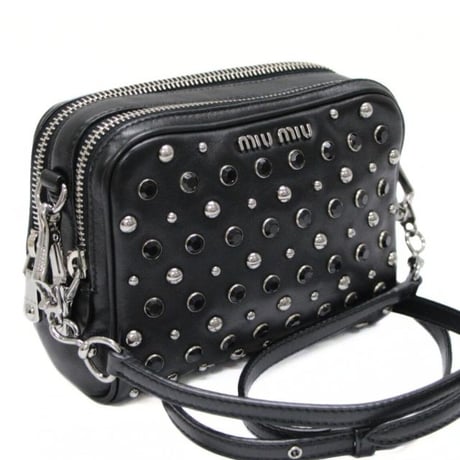 Miu Miu Mini Camera Bag Studded Leather Black #73256