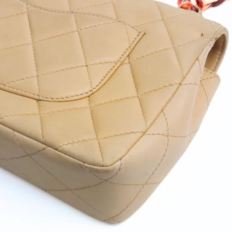 CHANEL Single Flap Bag with Tortoiseshell Chain Quilted Lambskin Beige ＃74870