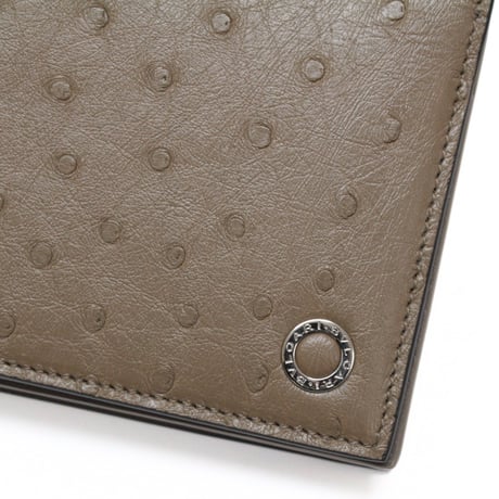 BVLGARI Bifold Wallet Ostrich Leather Brown #74381
