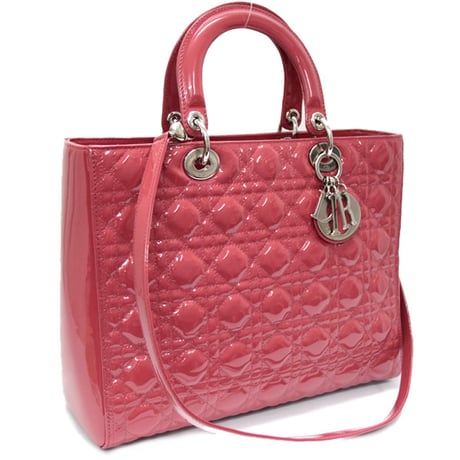 Christian Dior Large Lady Dior Handbag Cannage Patent Leather Pink #71832