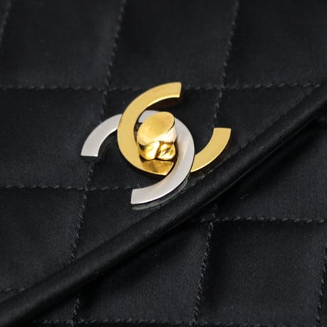 CHANEL Paris Limited Edition Half Moon Flap Bag Quilted Satin Black ＃74784