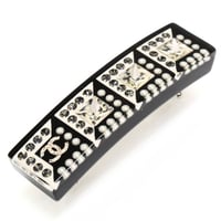 CHANEL Hair Barrette Resin Faux Pearl Crystal Silver-toned 18S #74839
