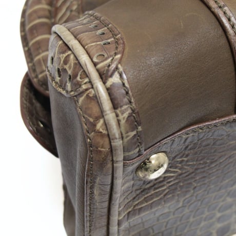 CELINE Bisbille Satchel Bag Crocodile Embossed Leather Light Brown #73940