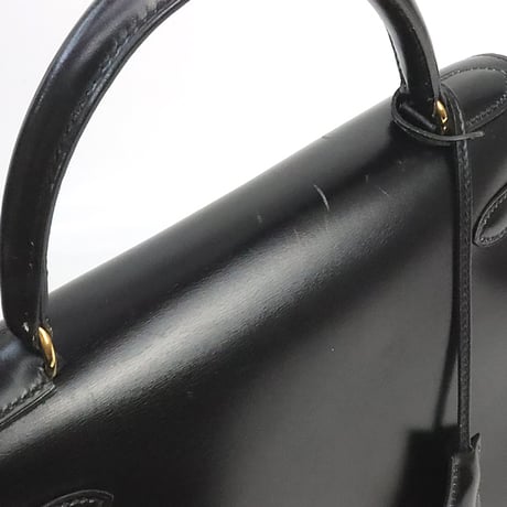 HERMES Sellier Kelly 28 Handbag Boxcalf Leather Black ＃19411
