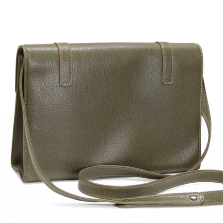 GUCCI Turn Lock Flap Shoulder Bag Leather Olive #75055