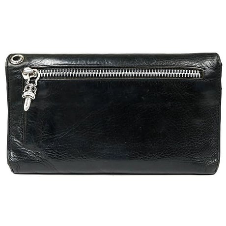 Chrome Hearts Wave Wallet Cross Button Black Heavy Leather #103185