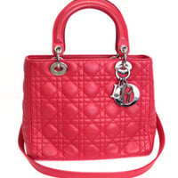 Christian Dior Medium Lady Dior Handbag Cannage Leather Red #73173