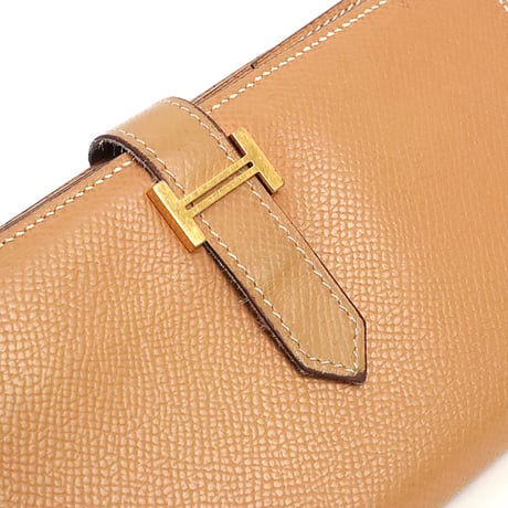 HERMES Bearn Soufflet Wallet Epsom Leather Natural #18814