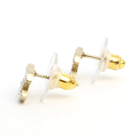 CHANEL CC Logo Motif Pierced Earrings Crystal Gold-toned 03P #19211