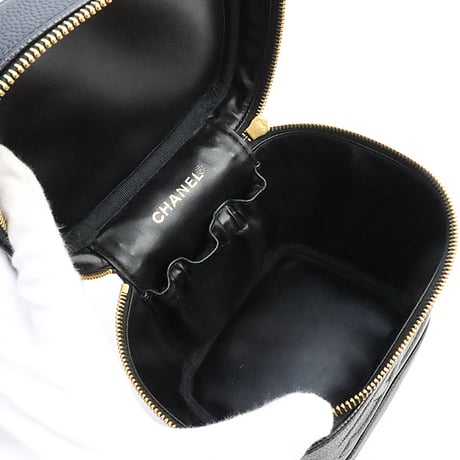 CHANEL CC Logo Vanity Bag Caviar Black #19155
