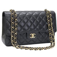 CHANEL Classic 30 Jumbo Double Flap Bag Quilted Caviar Black ＃73939
