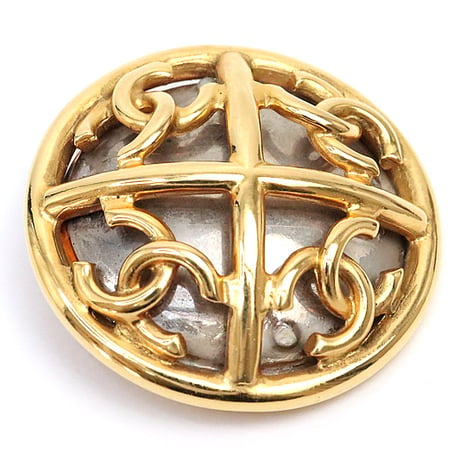 CHANEL CC Logo Button Pin Brooch Gold-toned 93P＃18081